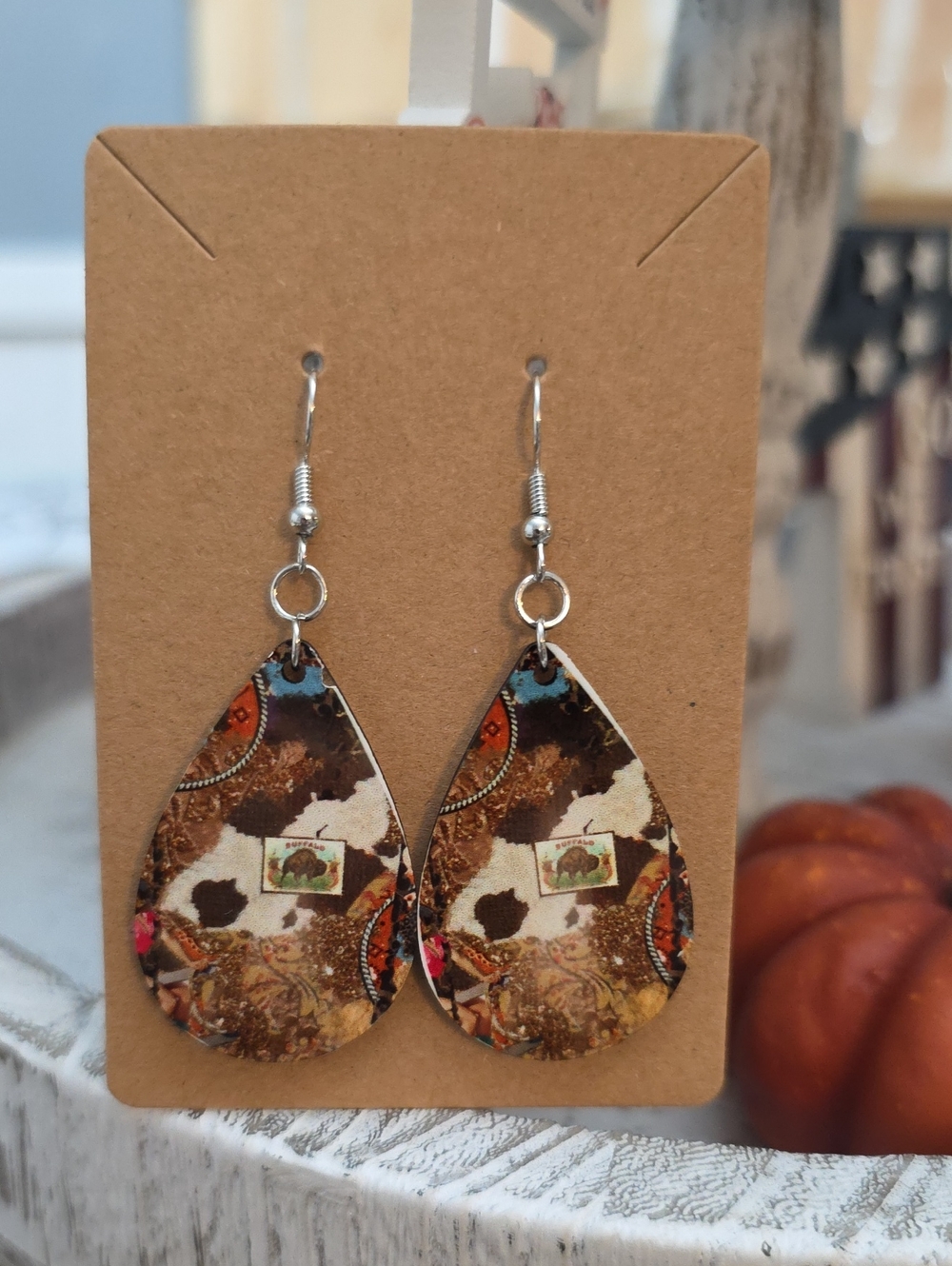 Brown Patterned Teardrop Earrings - Women Jewelry